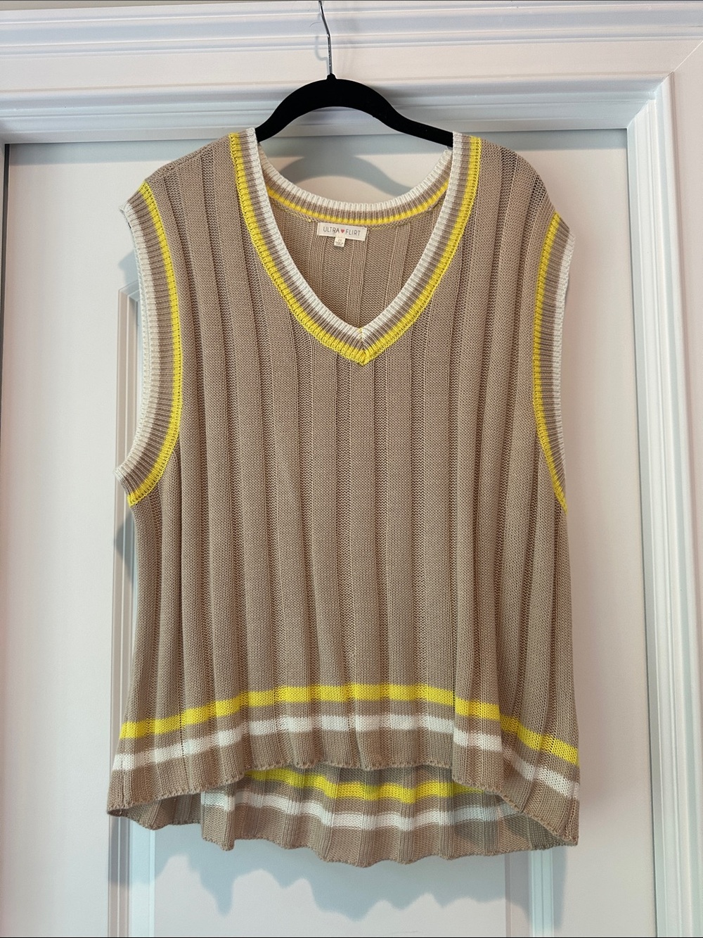 Ultra Flirt V-Neck Sweater Vest with Yellow Trim